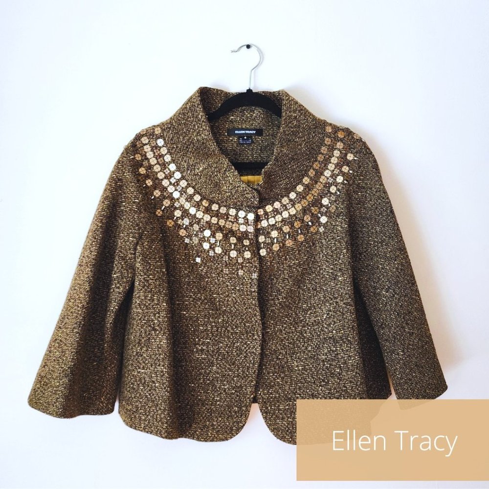 Vintage 80's Ellen Tracy Capelet-Style Crop Jacket, Size US4